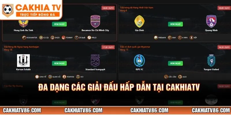 Đa dạng các giải đấu hấp dẫn tại CakhiaTV