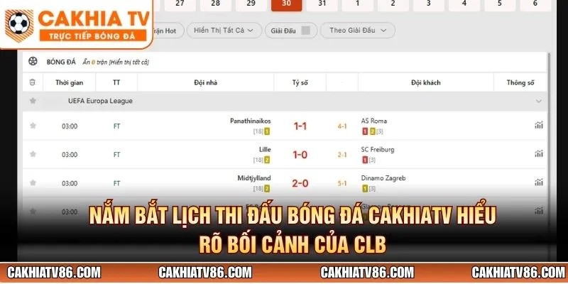 Nắm bắt lịch thi đấu bóng đá CakhiaTV hiểu rõ bối cảnh của CLB